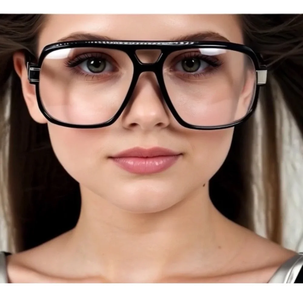 Womens Fashion Eyewear Glasses Black Flat Top Clear Lens UV400 Retro Frames 2026